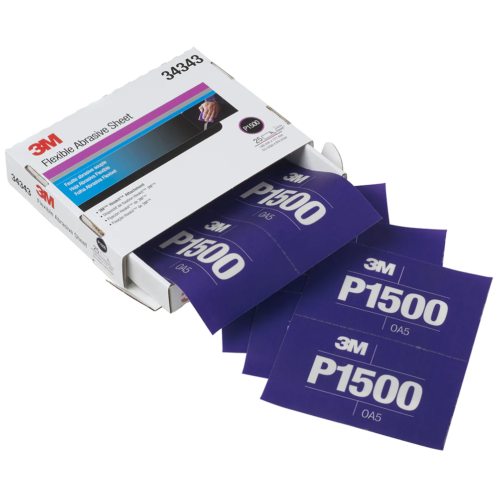 3M Flexible Abrasive Hookit Sheets, 34343 - 1500 grit (25 sheets)