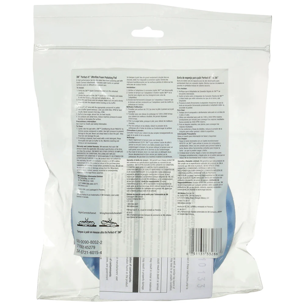3M Perfect-It Foam Ultrafine Polishing Pad, 33286 - 6", Double Sided, Quick Connect, Blue - Image 3