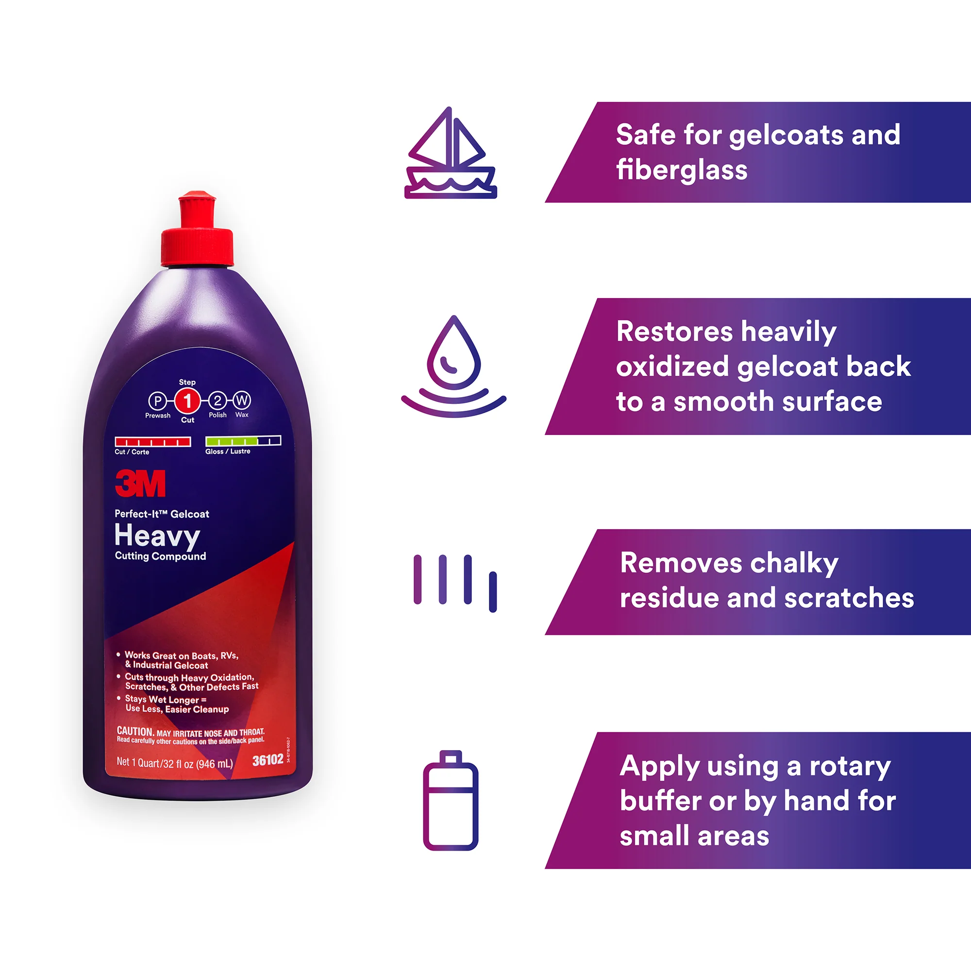 3M Perfect-It Gelcoat Heavy Cutting Compound, 36102 - 32 oz. - Image 3