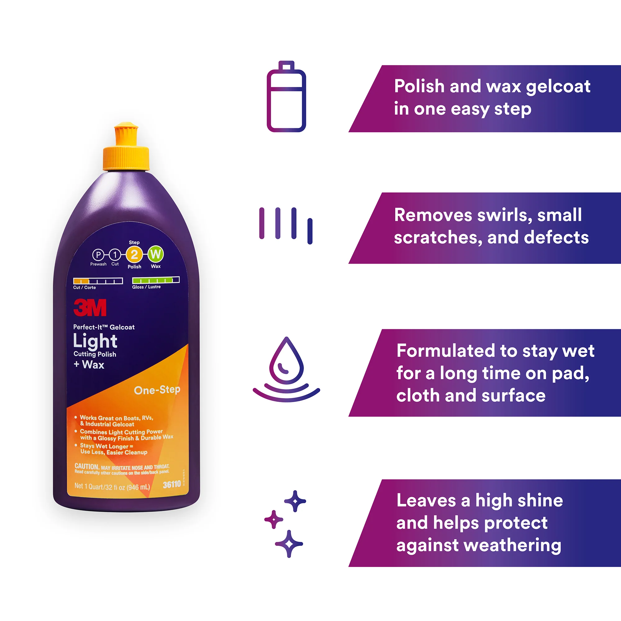 3M Perfect-It Gelcoat Light Cutting Polish + Wax, 36110 - 32 oz. - Image 2