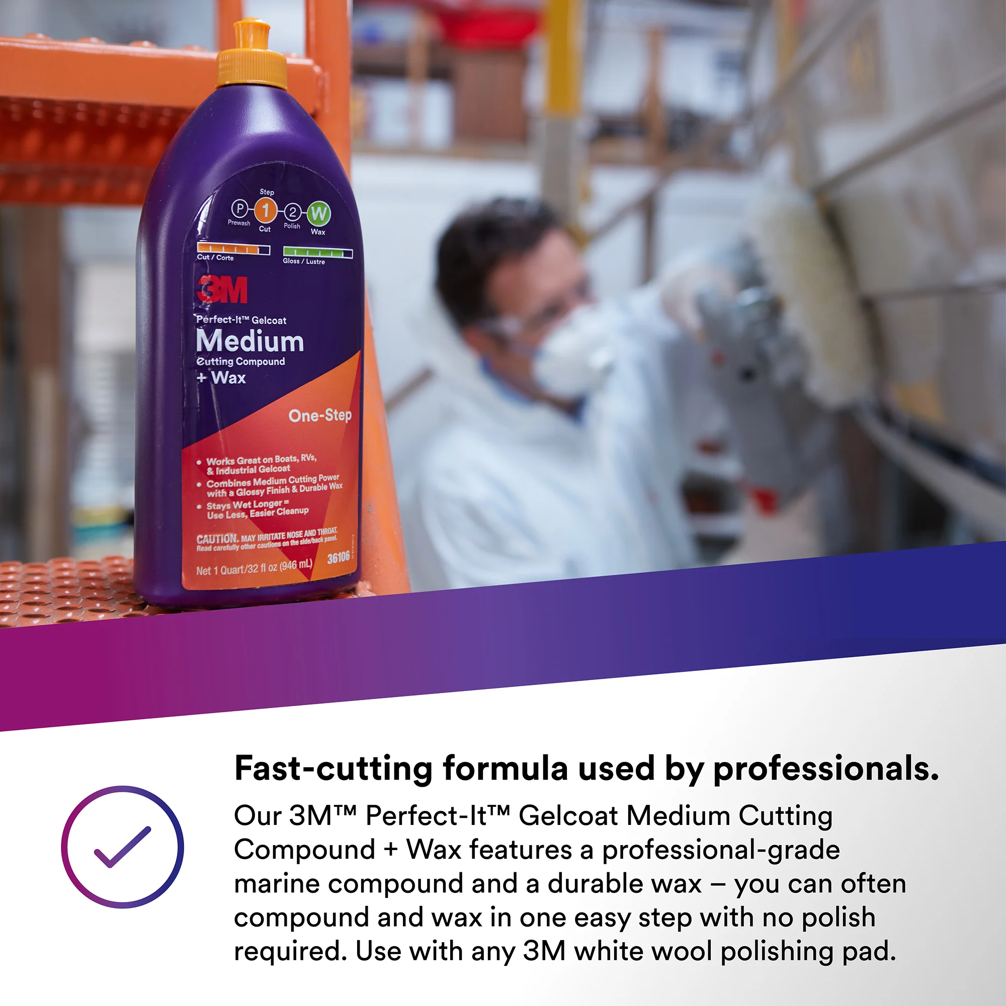 3M Perfect-It Gelcoat Medium Cutting Compound + Wax, 36106 - 32 oz. - Image 4