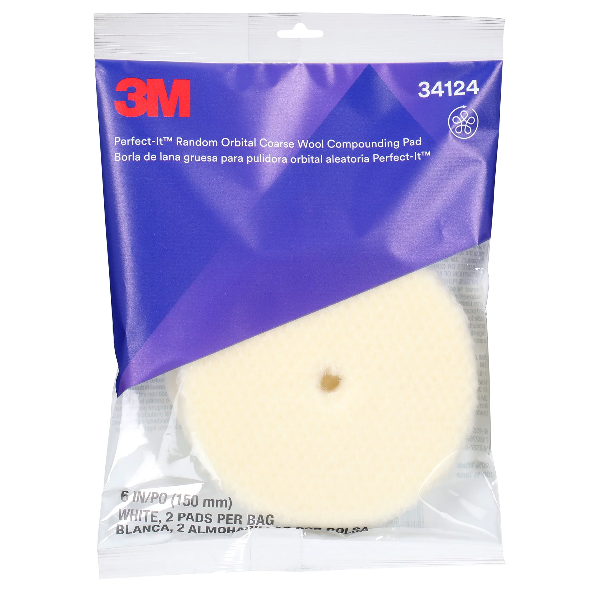 3M Perfect-It Random Orbital Coarse Wool Compounding Pad, 34124 - 6" White Wool (2 pack) - Image 5