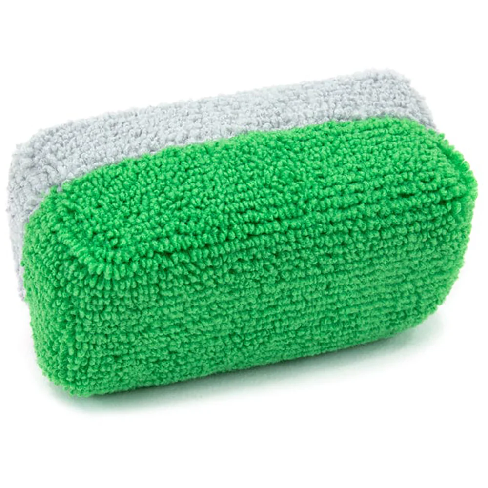 Autofiber Mini [Saver Applicator Terry] Microfiber Coating Applicator Sponge - 3.5" x 1.5", Green/Gray (12 Pack) - Image 2