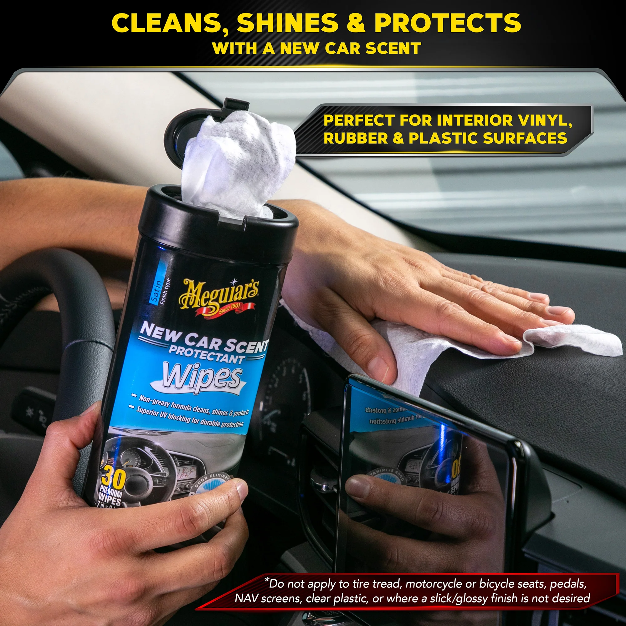 Meguiar's New Car Scent Interior Protectant Wipes, G4200 - 30 Wipes - Image 3