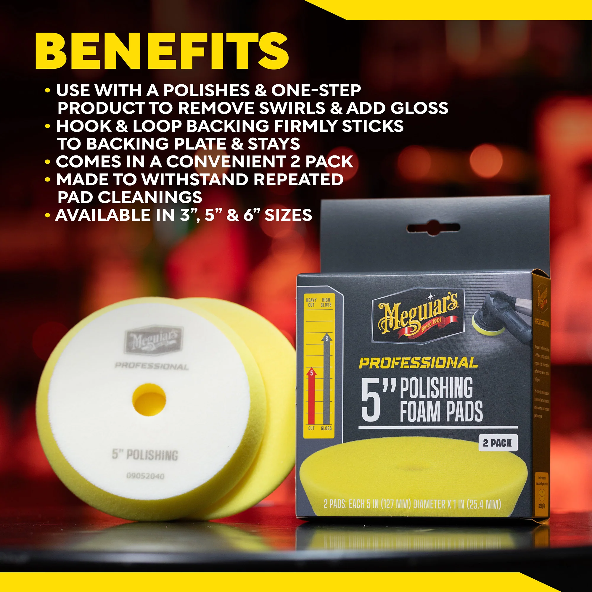Meguiar's Professional Foam Polishing Pads, M5PFP2 - 5", Yellow (2 pack) - Image 6